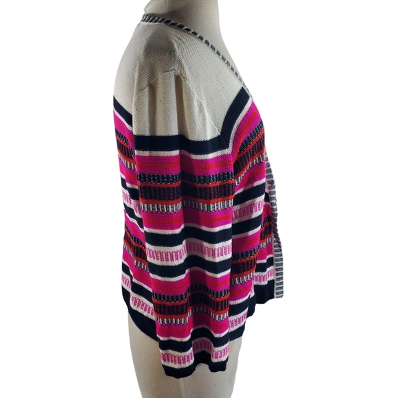 St John Cardigan Sweater 3/4 Sleeve Striped Viscose Wool Cashmere Size Large - Picture 4 of 9